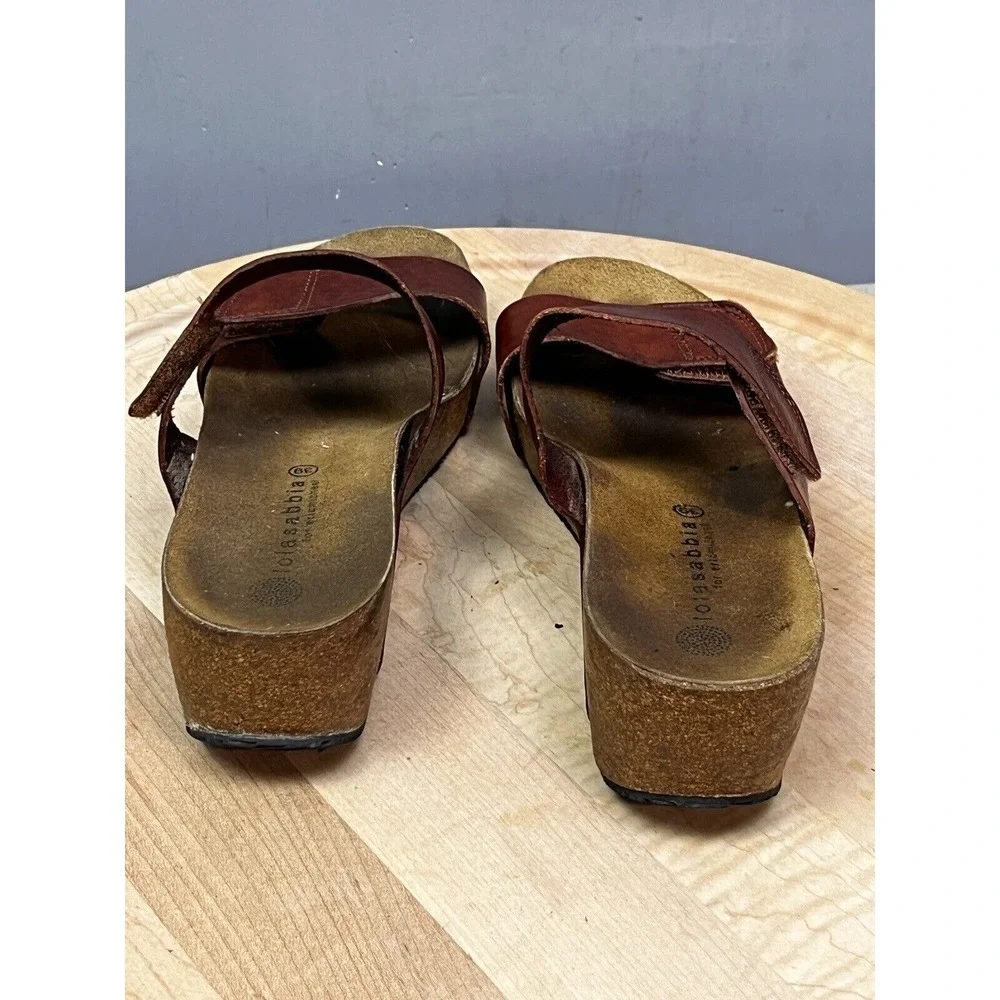 Lola‎ Sabbia for Eric Michael Sandals Womens 39 Brown Leather Cork Wedge Slide